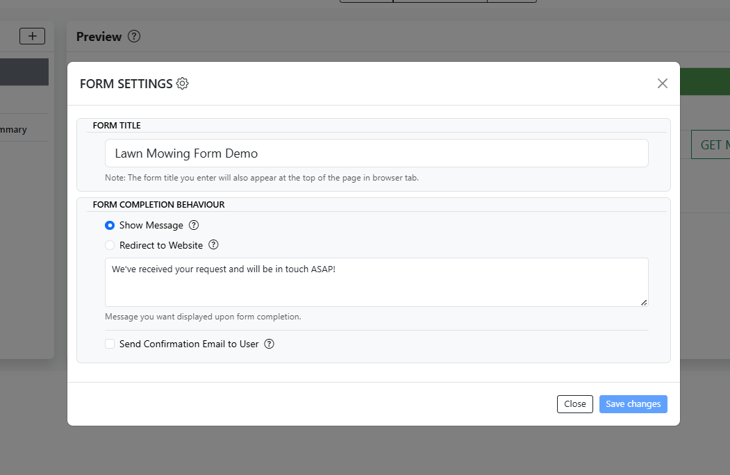 Form Settings Modal